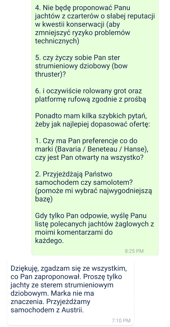 Przykład gorącej linii skippera