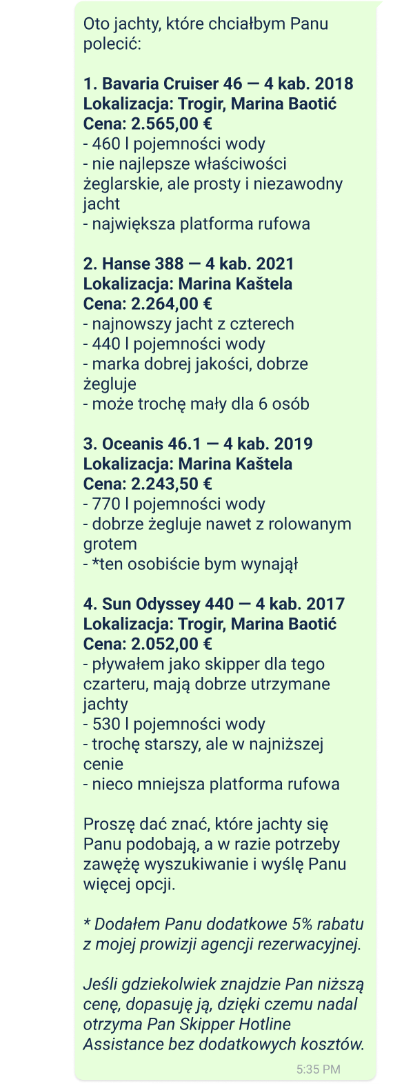 Przykład gorącej linii skippera