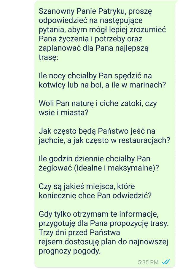 Przykład gorącej linii skippera